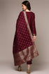 Plus Size Maroon Poly Chanderi Woven Design Straight Suit Set